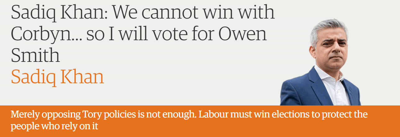 Sadiq Khan: We cannot win with Corbyn… so I will vote for Owen Smith