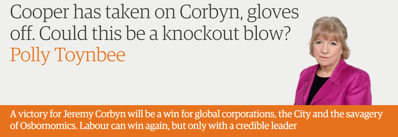 Cooper has taken on Corbyn, gloves off. Could this be a knockout blow?