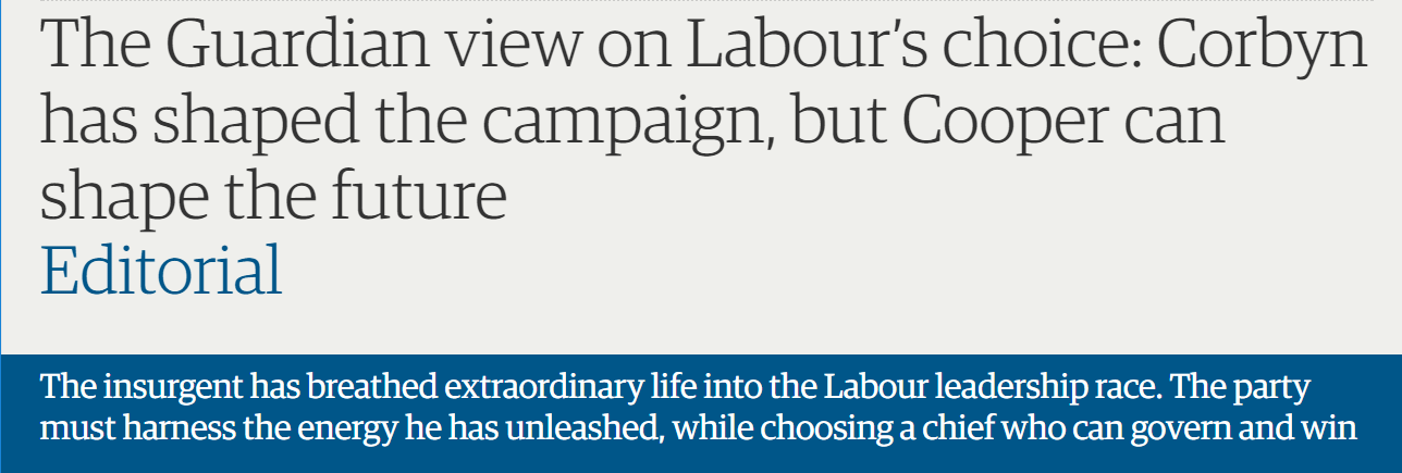 The Guardian view on Labour’s choice: Corbyn has shaped the campaign, but Cooper can shape the future
